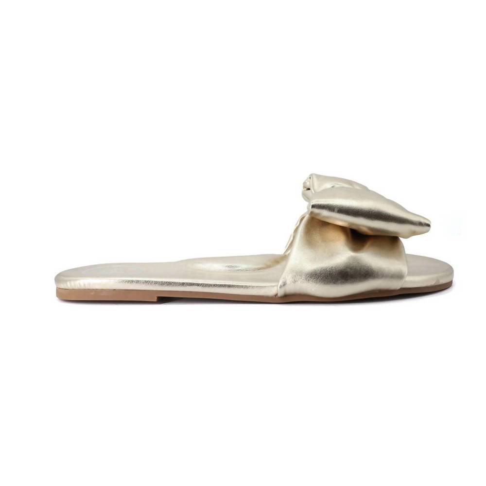 Metallic Gold Knot Slide Sandal - Women's Fashion Sandal